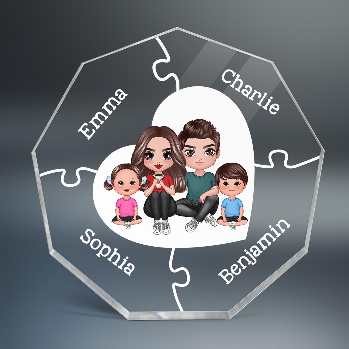 Together We Make A Family Puzzle Heart Personalized Acrylic Nonagon Plaque