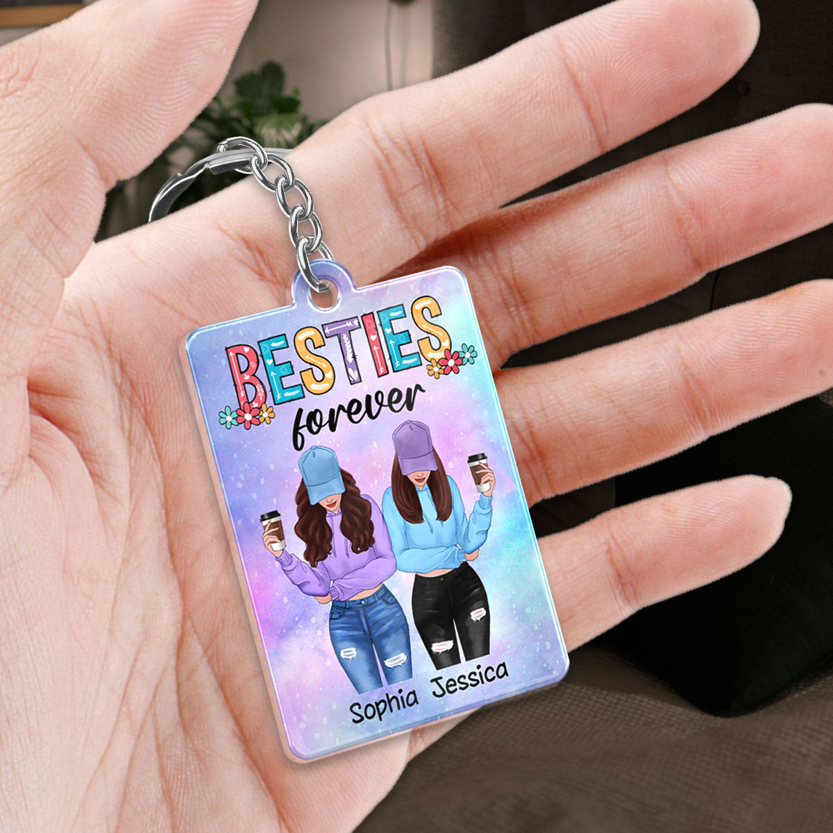 Front View Besties To My Bestie Favorite Song Scannable QR Code Personalized Acrylic Keychain