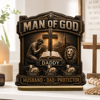 Man Of God - Personalized 2-Layered Wooden Plaque - Father's Day Gift For Dad, Husband, Grandpa, Christian Dad