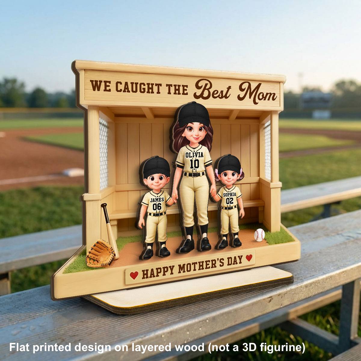 We Caught The Best Mom Baseball Softball Dugout - Personalized 2-Layered Wooden Plaque - Mother's Day Gift For Baseball Mom