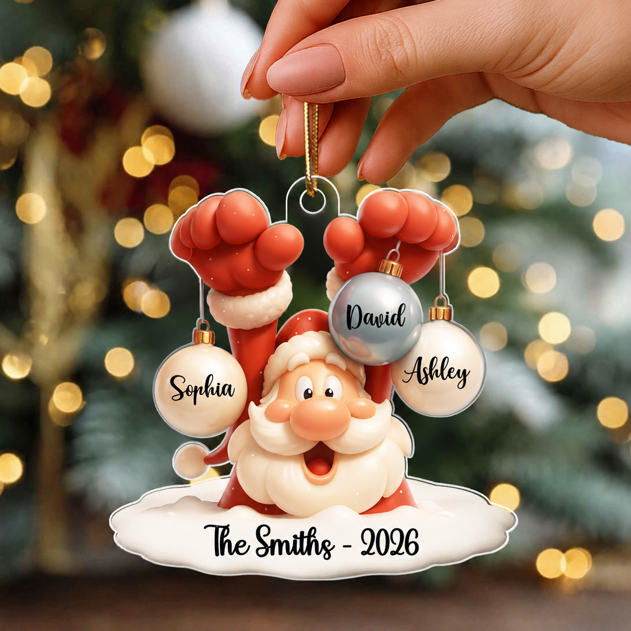 Family Name Christmas Santa Personalized Ornament, Gift for Family, Acrylic Ornament