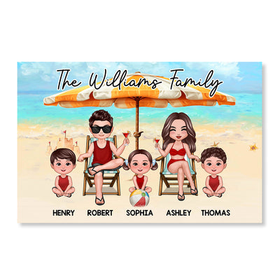 Pretty Doll Family Summer At Beach Personalized Horizontal Poster