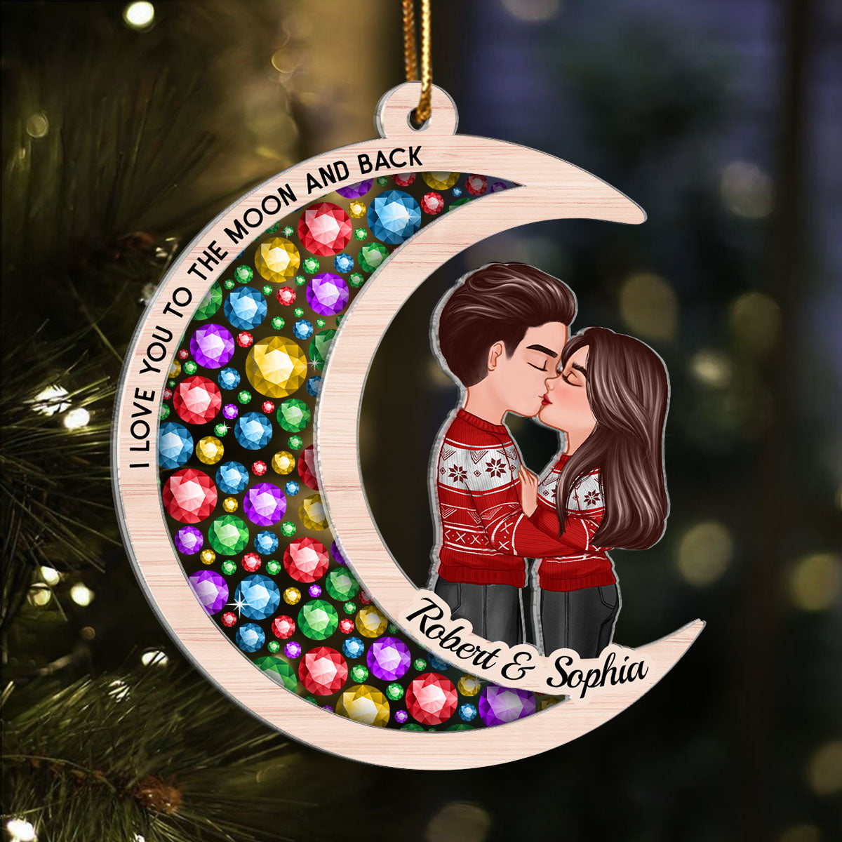 Gorgeous Moon Couple Christmas Personalized 2-Layer Acrylic Ornament
