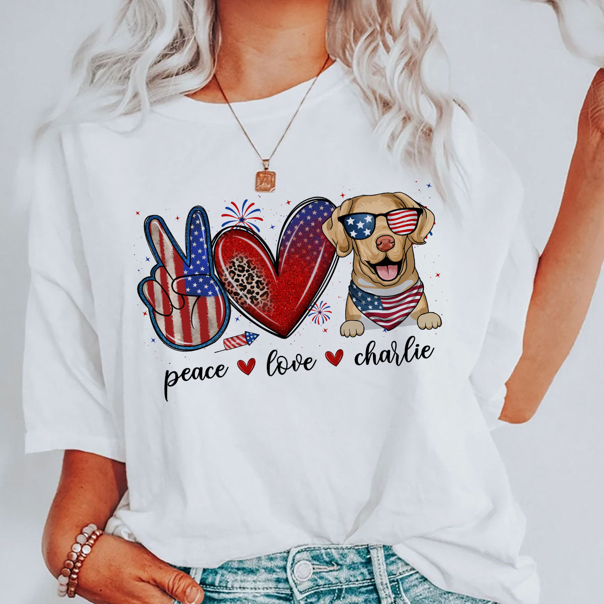 Peace Love Dogs USA Flag Pattern Personalized Shirt, Gift For Dog Mom, Dog Dad, Dog Lovers