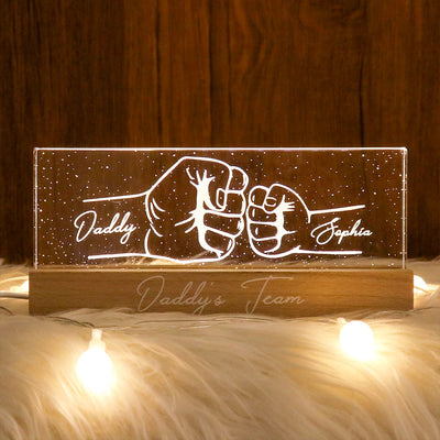 Dad Grandpa And Kids Fist Bump Outline Personalized Acrylic LED Night Light, Unique Father's Day Gift for Dad, Gift for Husband