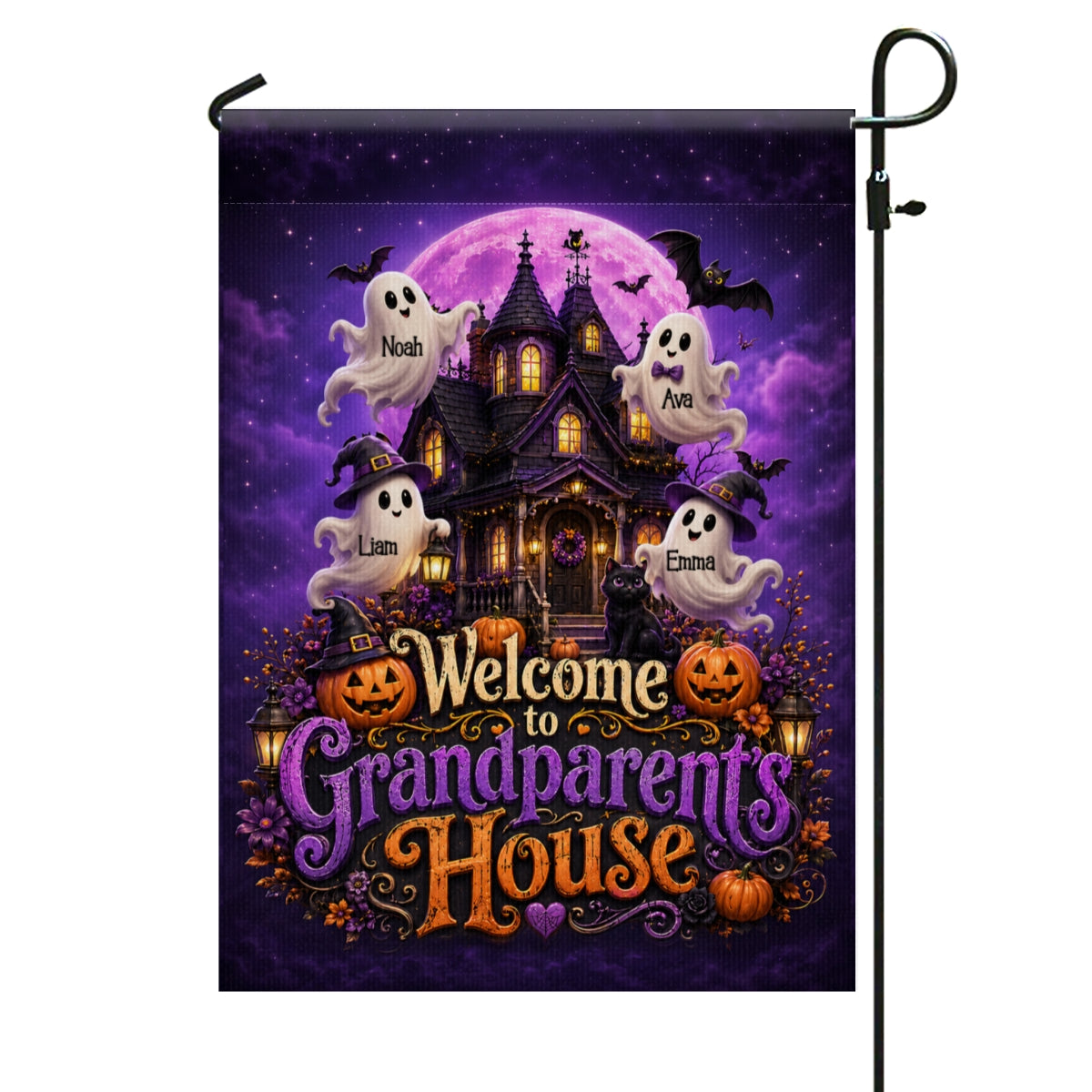 Welcome To Grandparent's House Boo Crew - Personalized Garden Flag - Halloween Decor Gift, Gift For Grandma Grandpa