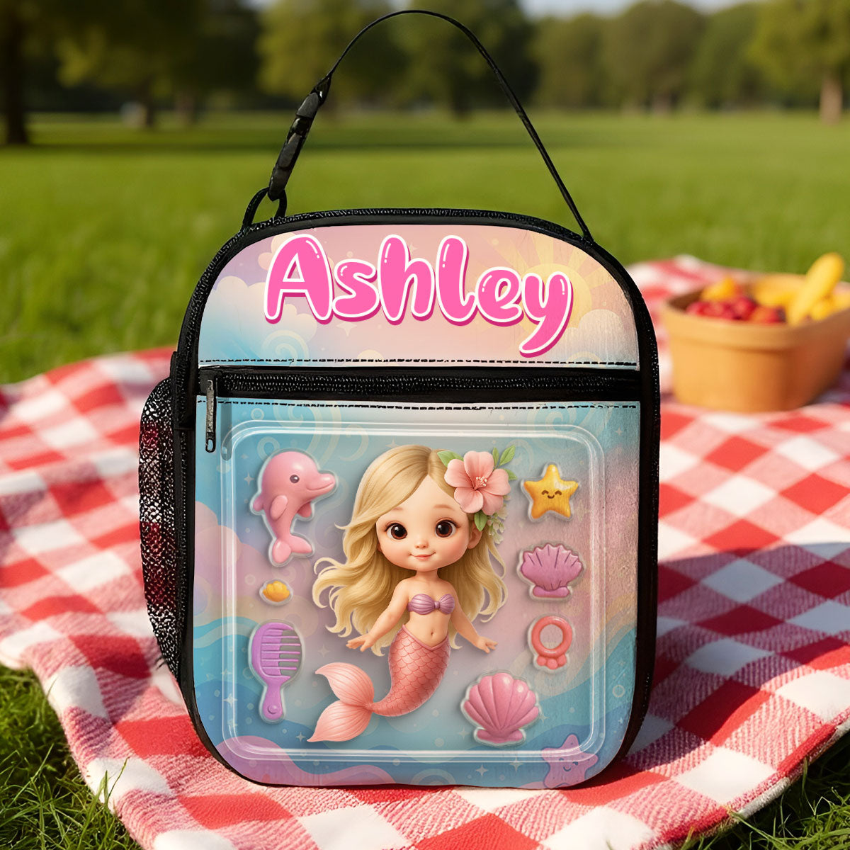 Mermaid Doll 3D Effect Action Figure Personalized Insulated Lunch Bag, Back to School Lunch Bag for Kids