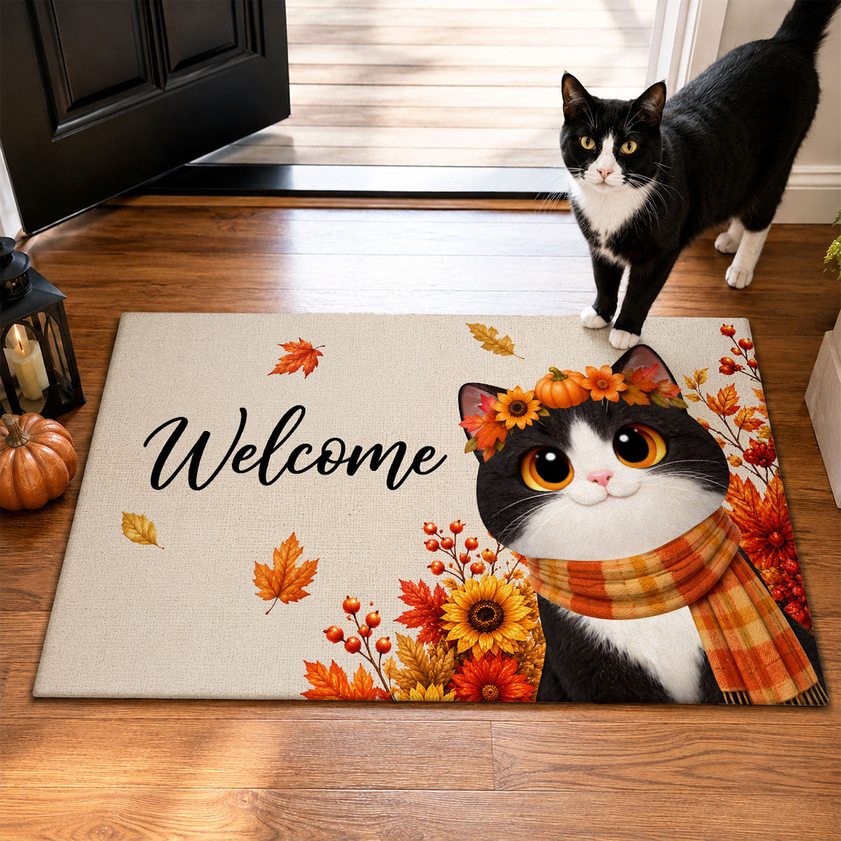 Cute Cats Welcome - Personalized Doormat - Cozy Fall Decor for Cat Lovers
