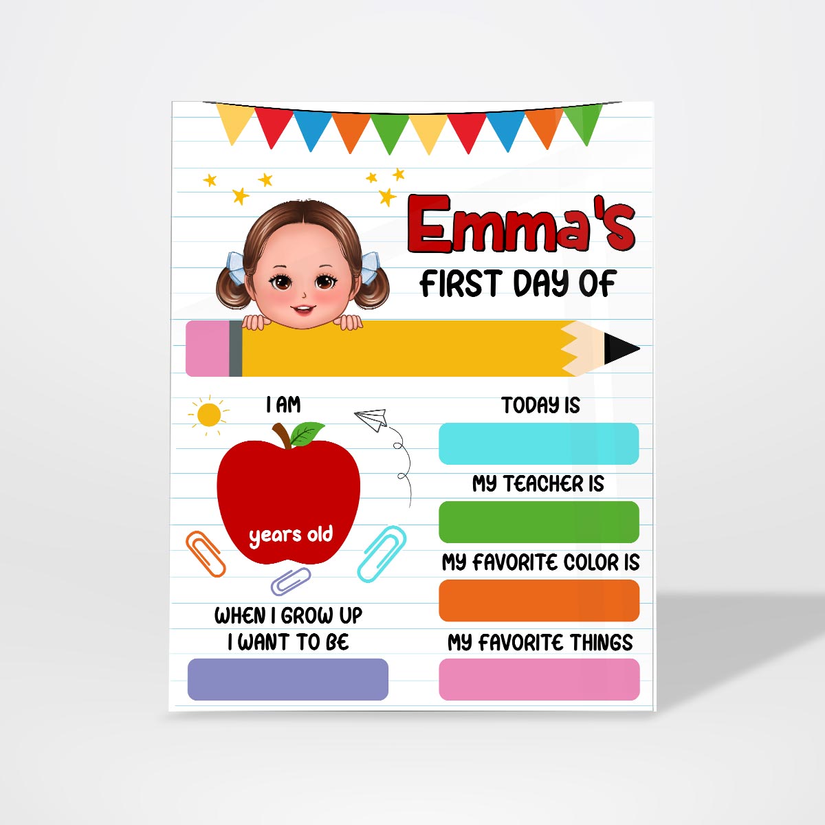 Cute Kid First Day Of School Personalized Board Sign, Editable, Reusable Back To School Sign