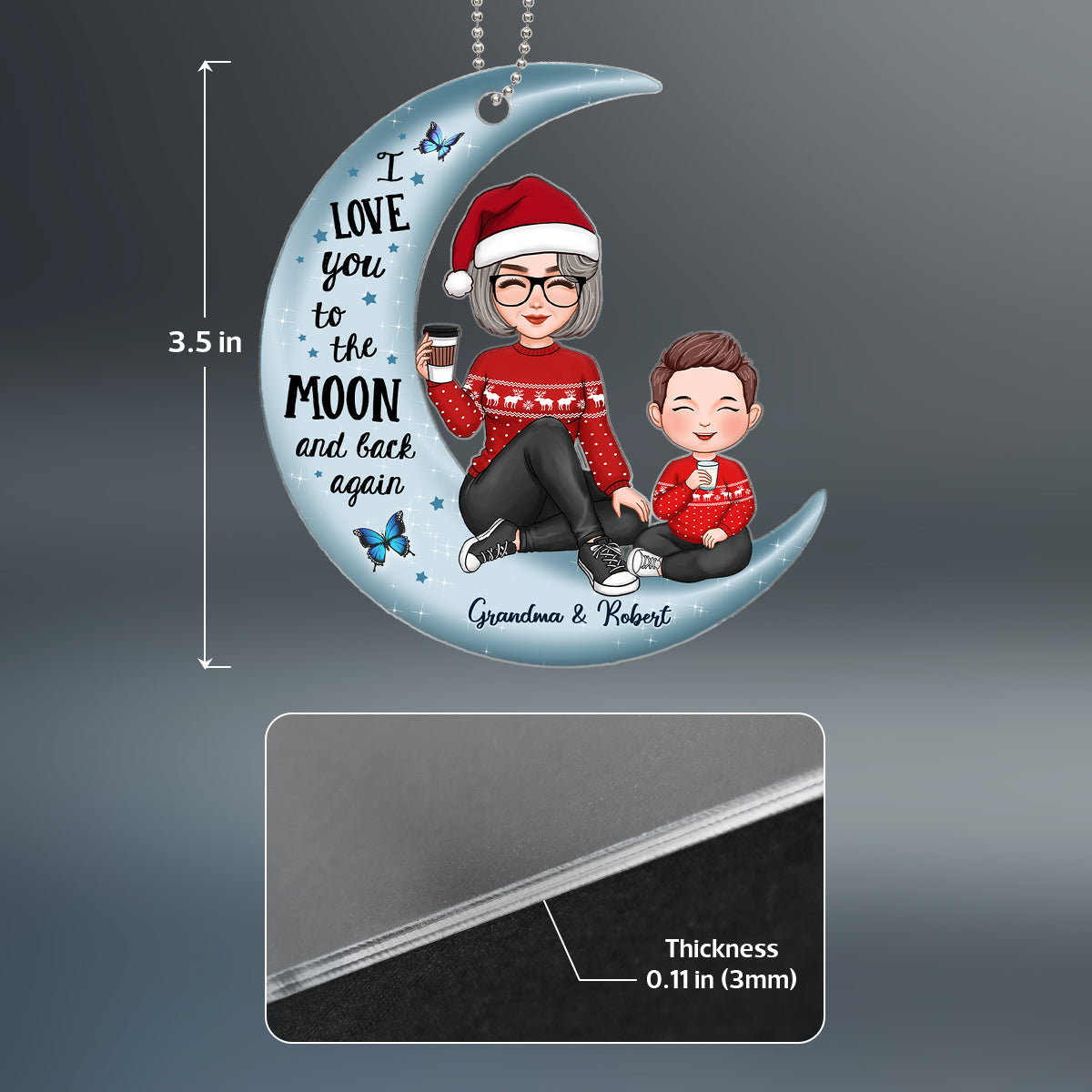 Cute Grandma & Grandkid On Moon Kid Baby Teenage Granddaughter Grandson Personalized Acrylic Ornament
