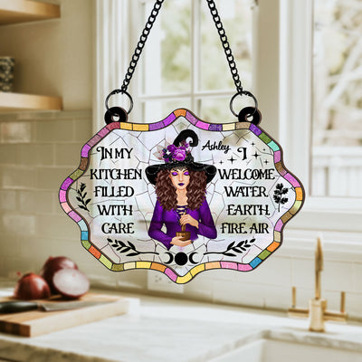 In My Kitchen Filled With Care Personalized Window Hanging Suncatcher Ornament, Halloween Decor