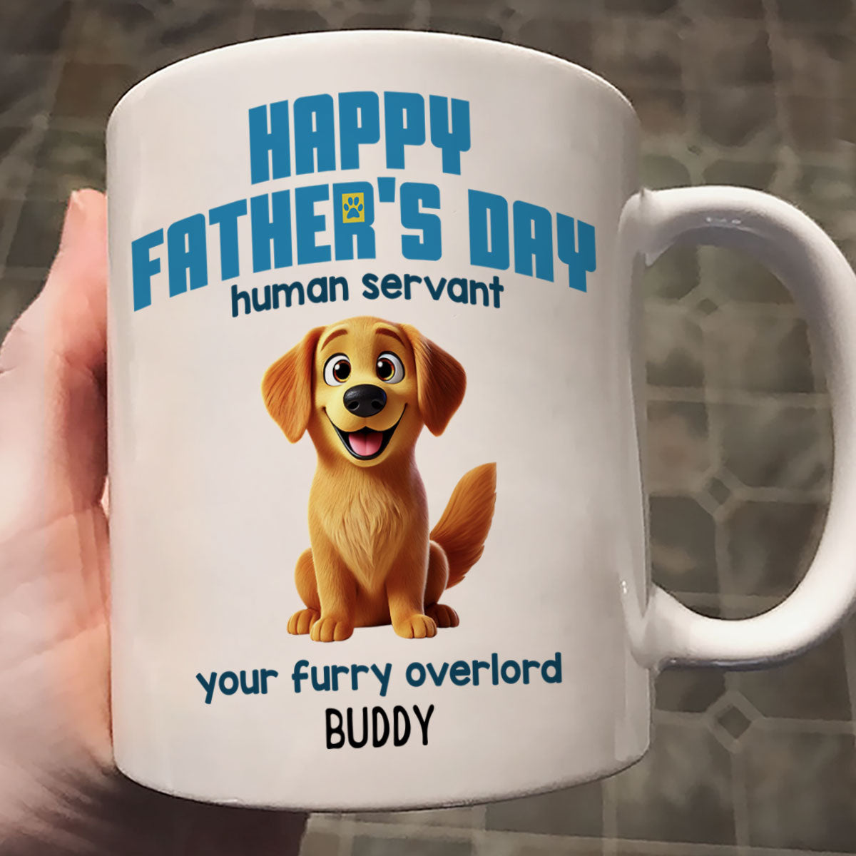 Happy Mother's Day Father's Day Human Servant Cartoon Funny Dogs Blue Tone Personalized Mug
