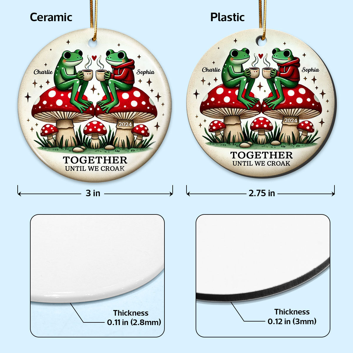 Together Until We Croak Frog Couple Retro Togetherness Keepsake Personalized Ceramic Ornament