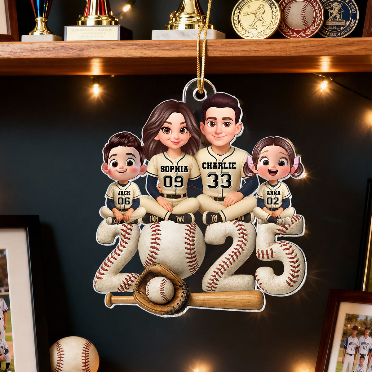 3D Effect Christmas Baseball Team Family - Personalized Acrylic Ornament