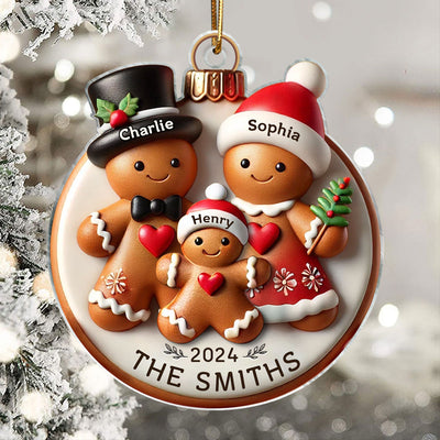 Gingerbread Family On Bread 3D Effect Merry Christmas Personalized Acrylic Ornament