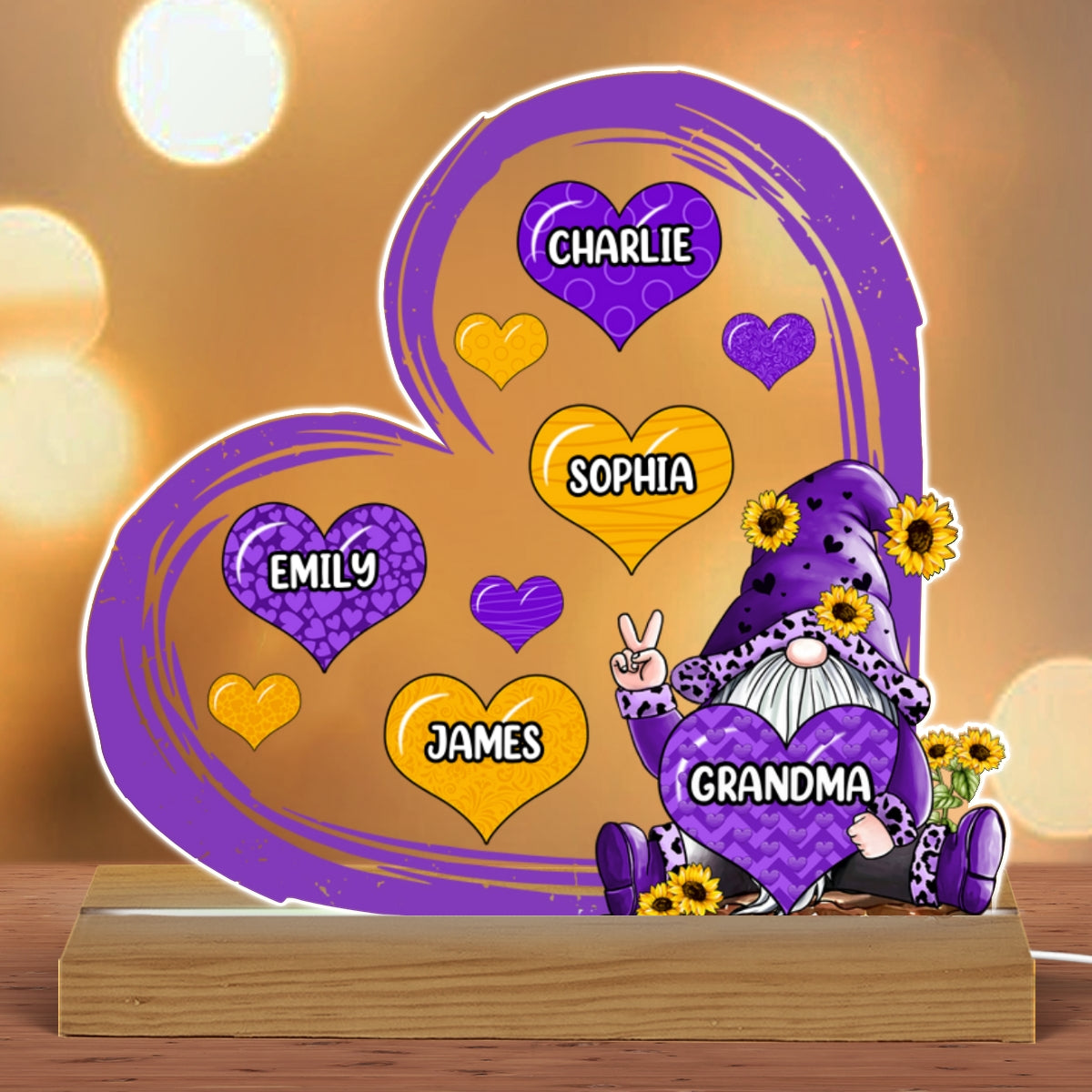Grandma Mom Purple Gnome Butterflies Personalized Acrylic Custom Shape LED Night Light