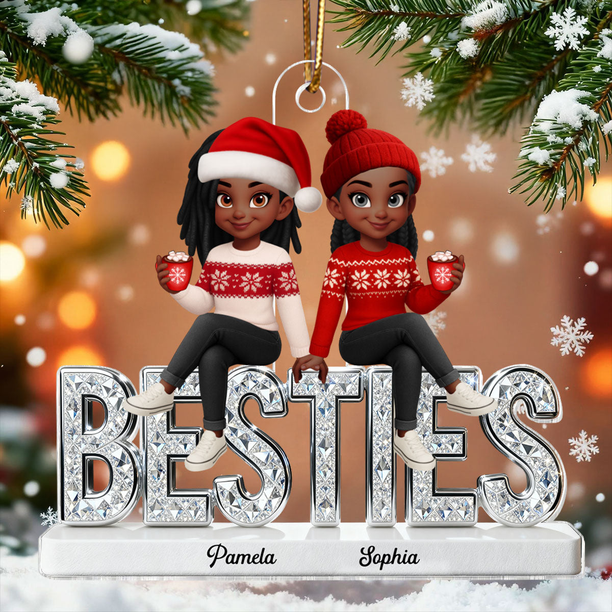 3D Shinning Effect Besties Christmas - Personalized Acrylic Ornament - Heartwarming Christmas Gift For Best Friends, Matching Group Ornaments