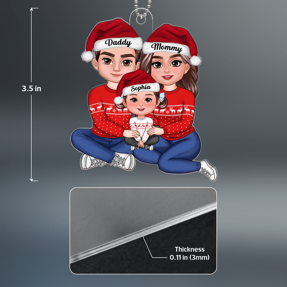 Happy Family Happy Face Sitting Hugging Personalized Acrylic Ornament