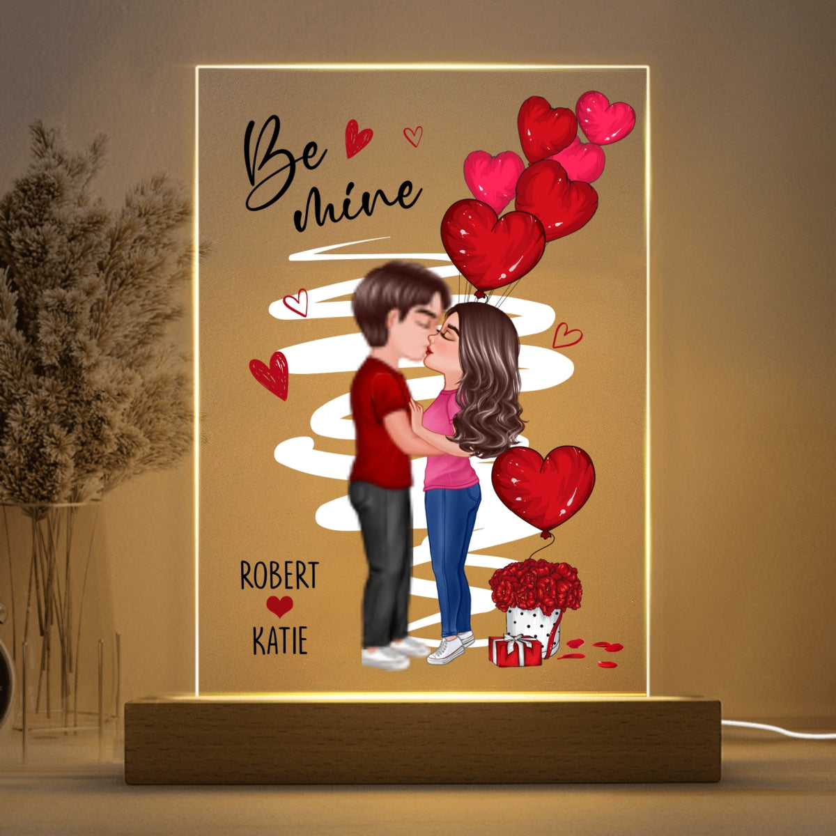 Be Mine Doll Couple Standing Kissing Personalized Plaque LED Night Light -  Unique Valentine's Day Gift For Him, Gift For Her