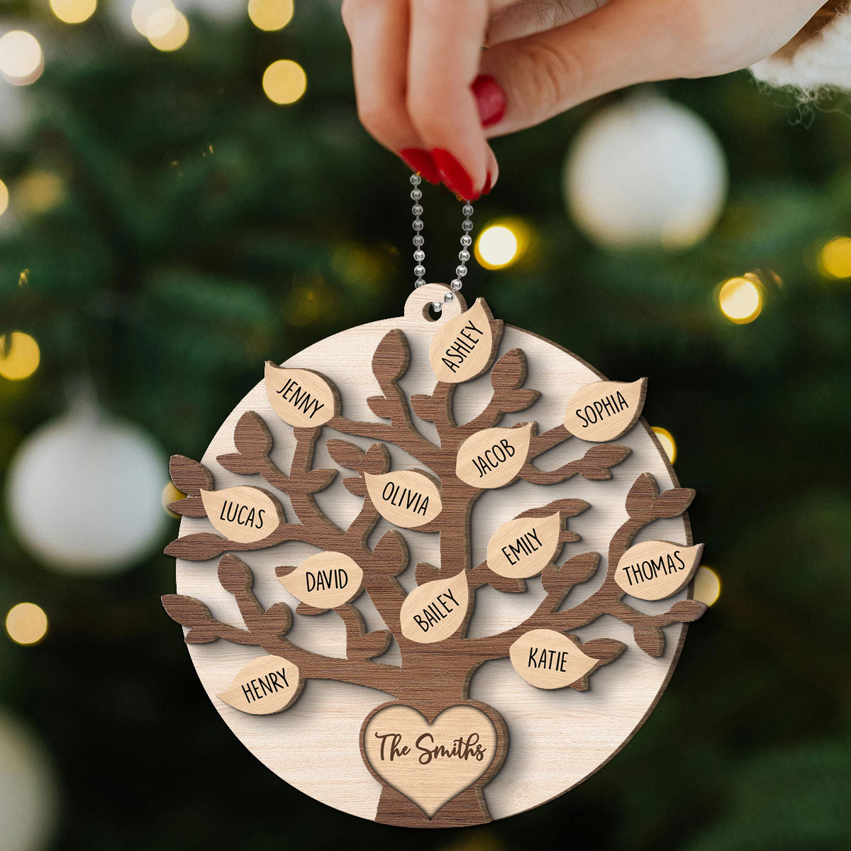 Family Tree Member Names Personalized 2-Layer Wooden Ornament