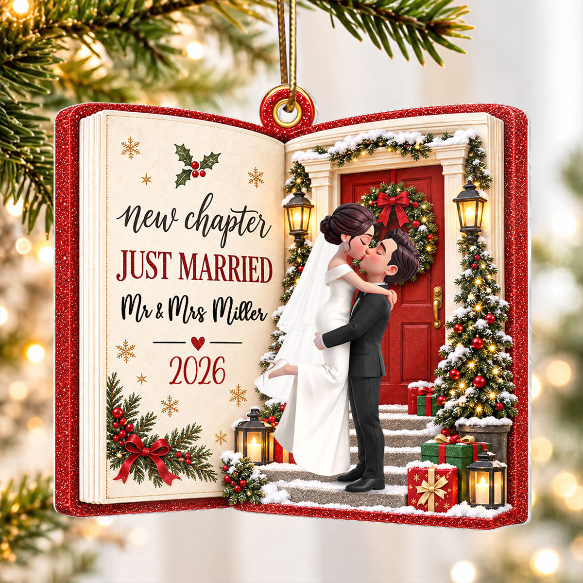 Just Married New Chapter New Memories 2D Flat - Personalized Acrylic Ornament - Christmas Tree Keepsake For Couple