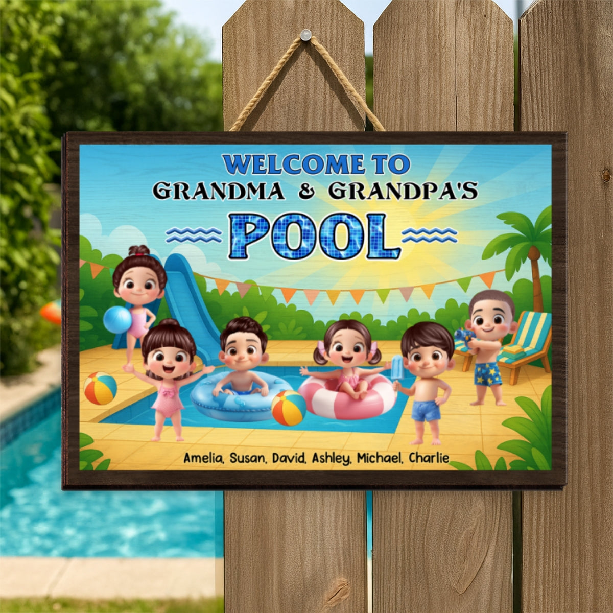 Welcome to Grandma & Grandpa's Pool Personalized Wood Sign, Granparents Hosting Grandkids, Customer Pool Sign