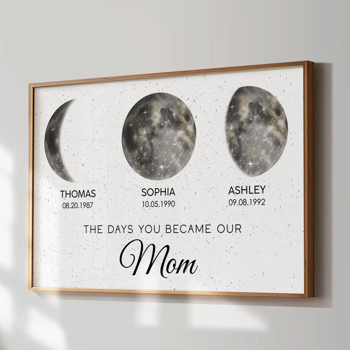 The Day You Became Mom Custom Birth Moon Phase Golden Dust Personalized Poster | A Heartfelt Gift for Mom’s Birthday, Mother’s Day, or Just Because
