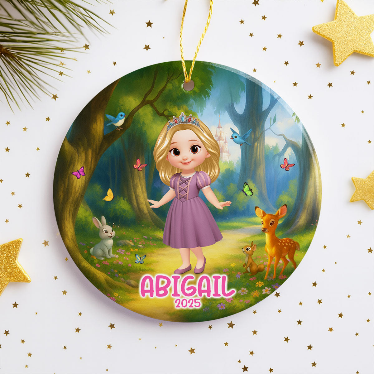 Little Princess Personalized Circle Ceramic Ornament, Christmas Gift for Daughters, Granddaughters