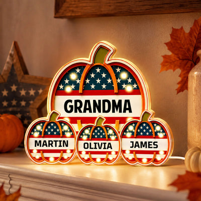 Trending Patriotic Grandma Little Pumpkins - Personalized Light Box - Fall Season Gift For Grandma, Mom