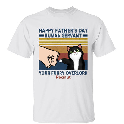 Happy Father‘s Day Human Servant Fluffy Cat Retro Personalized Shirt