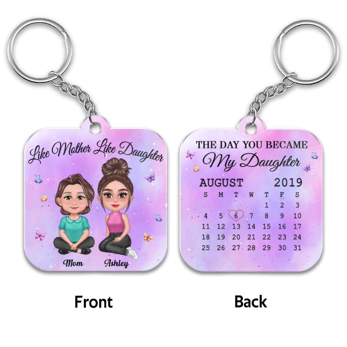 Pretty Doll Mother And Daughter Calendar Date Personalized Acrylic Keychain