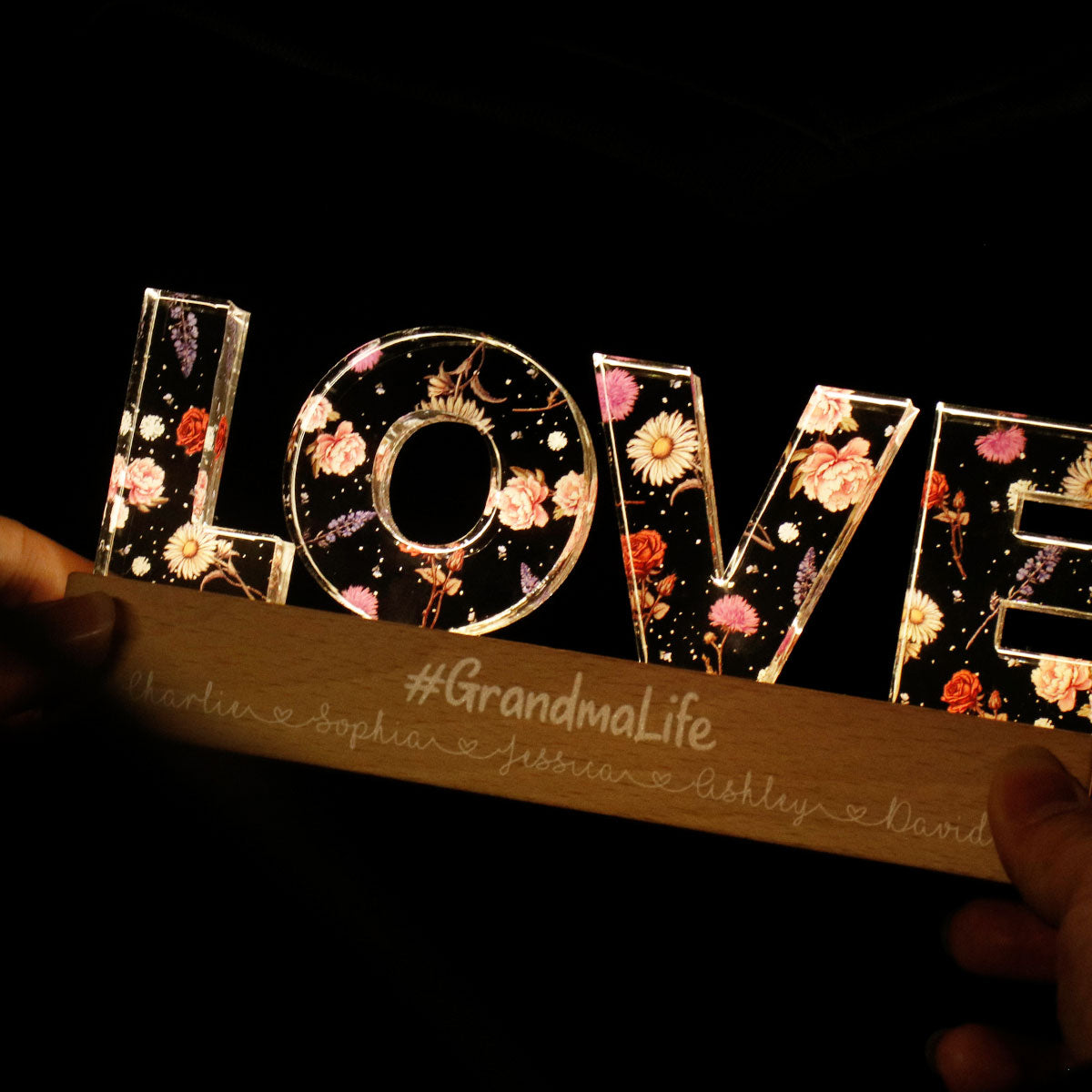 Love Grows Here, Birth Month Flower, Custom Flower Printed LED Night Light, Gift For Mom
