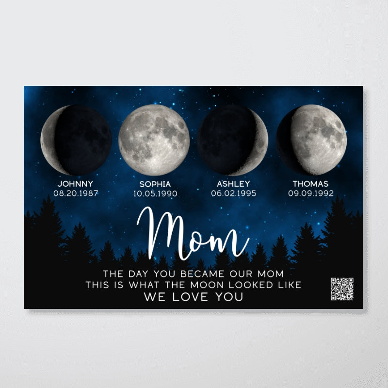 Galaxy Night The Day You Became Mom Custom Birth Moon Phase - Personalized Poster