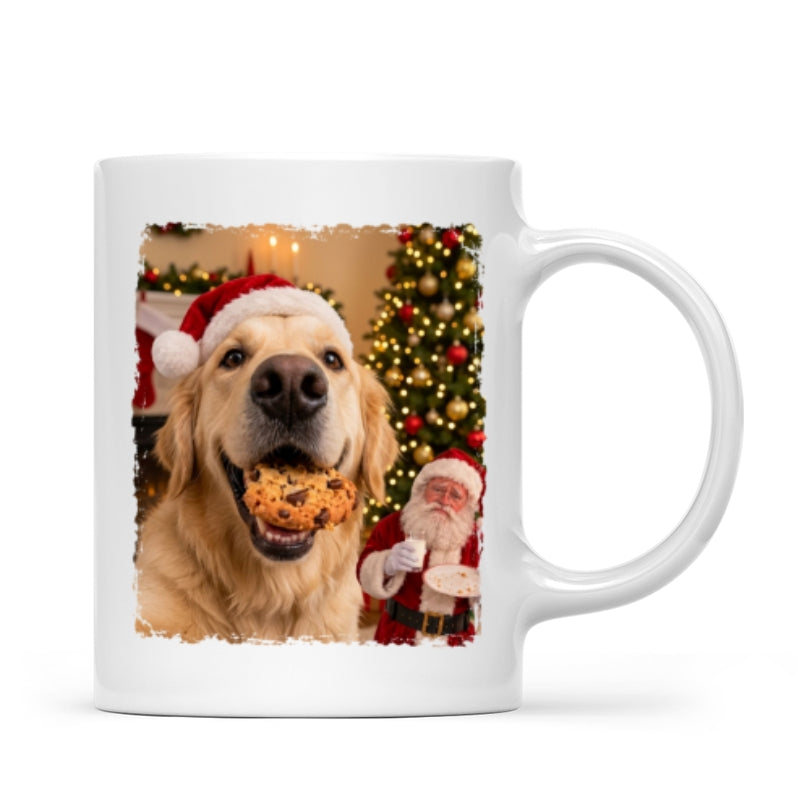 Dog Cat Steal Cookie From Santa Upload Pet Photo - Personalized Mug- Funny Christmas Gift For Dog Lovers, Cat Lovers, Pet Lovers
