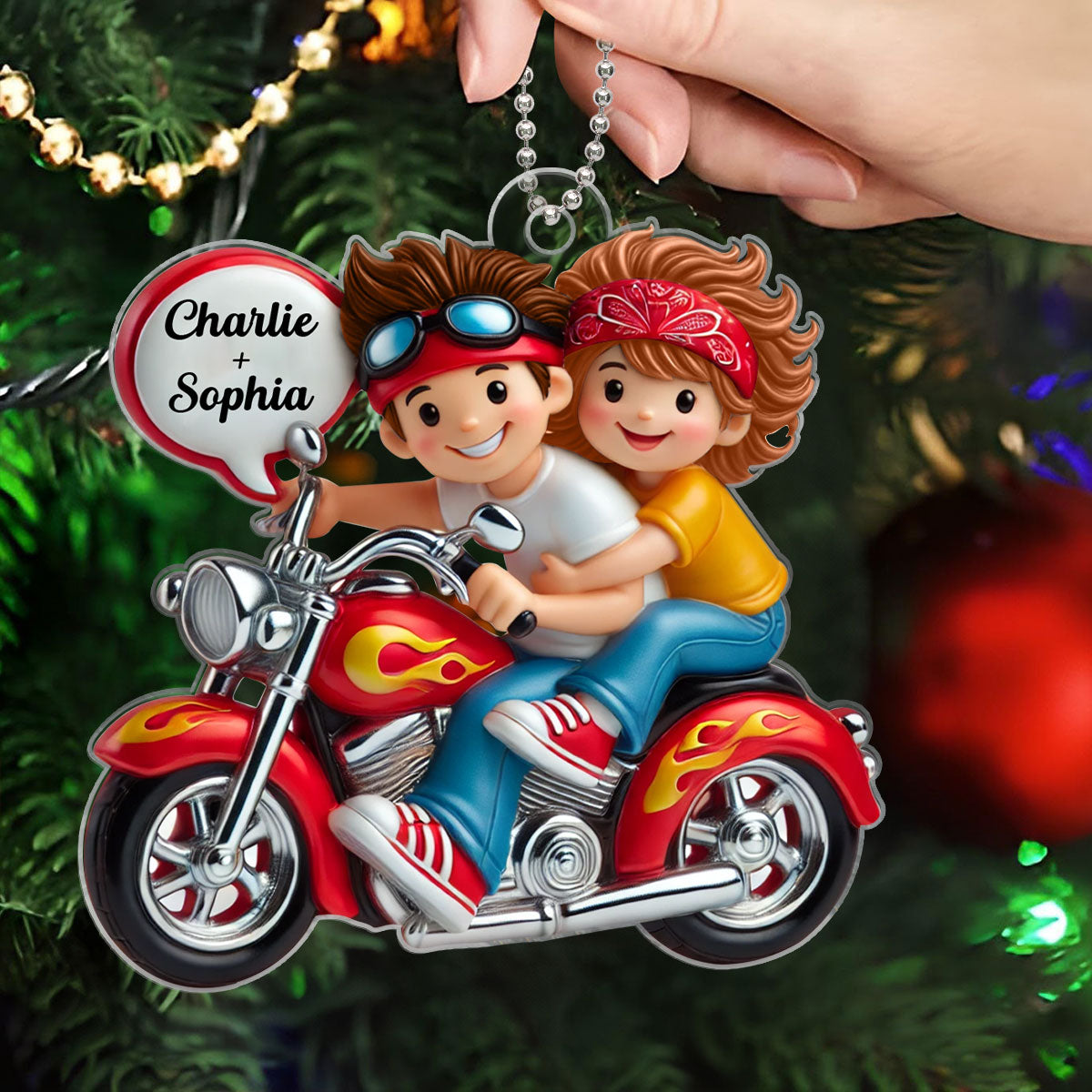 Motorcycle Couple Personalized 2D Flat Acrylic Ornament, Christmas Gift for Boyfriend Girlfriend, Mr and Mrs Ornament