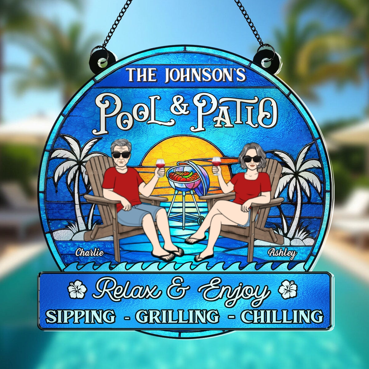 Summer Welcome To Family Couple Pool & Patio Personalized Acrylic Suncatcher