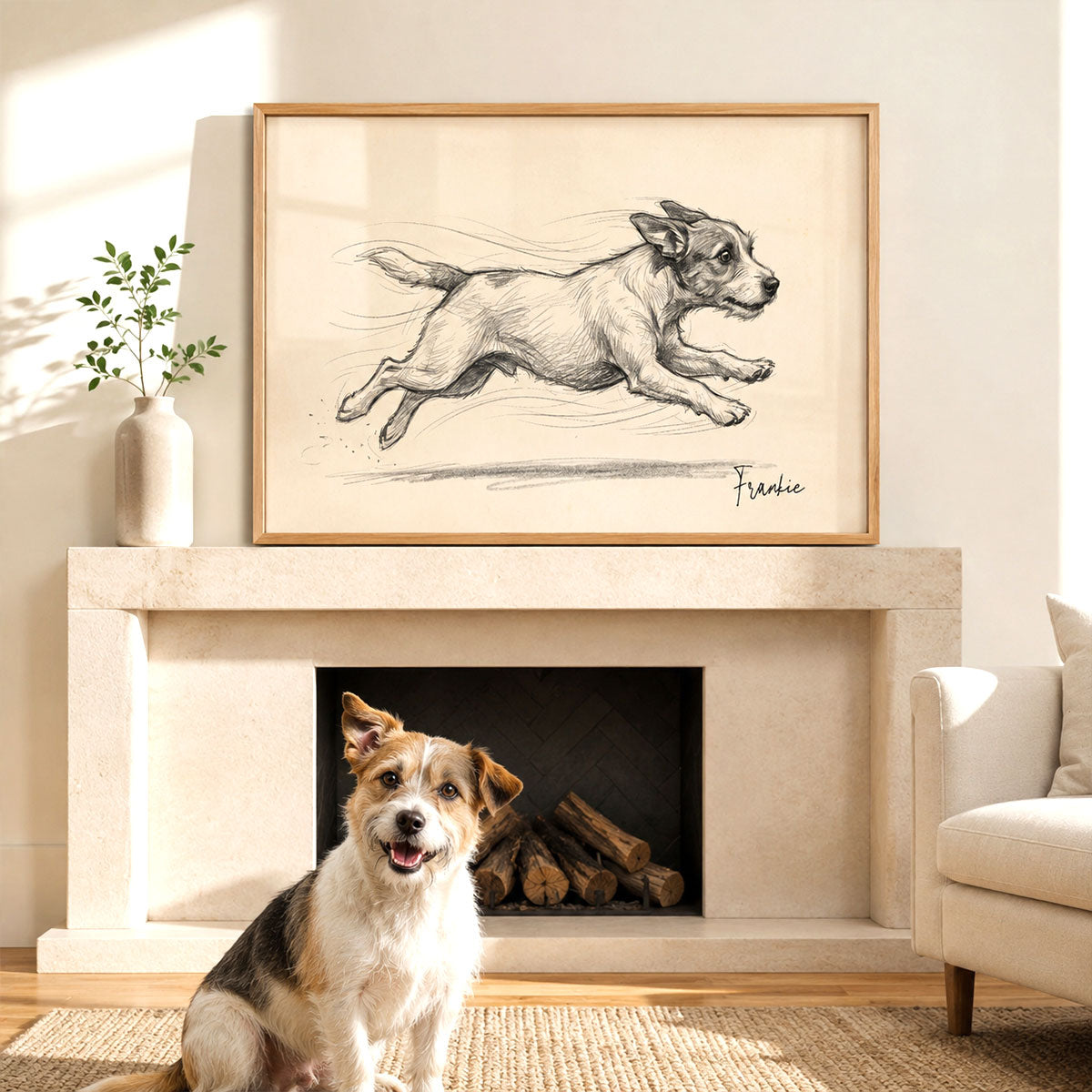 Dog with Zoomies Vintage Sketch From Your Pet Photo - Personalized Poster - Unique Pet Art Decor Gift For Dog Lover