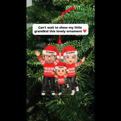 Happy Christmas Grandparents Grandkids - Personalized Acrylic Ornament - Gift For Granddaughter, Grandson