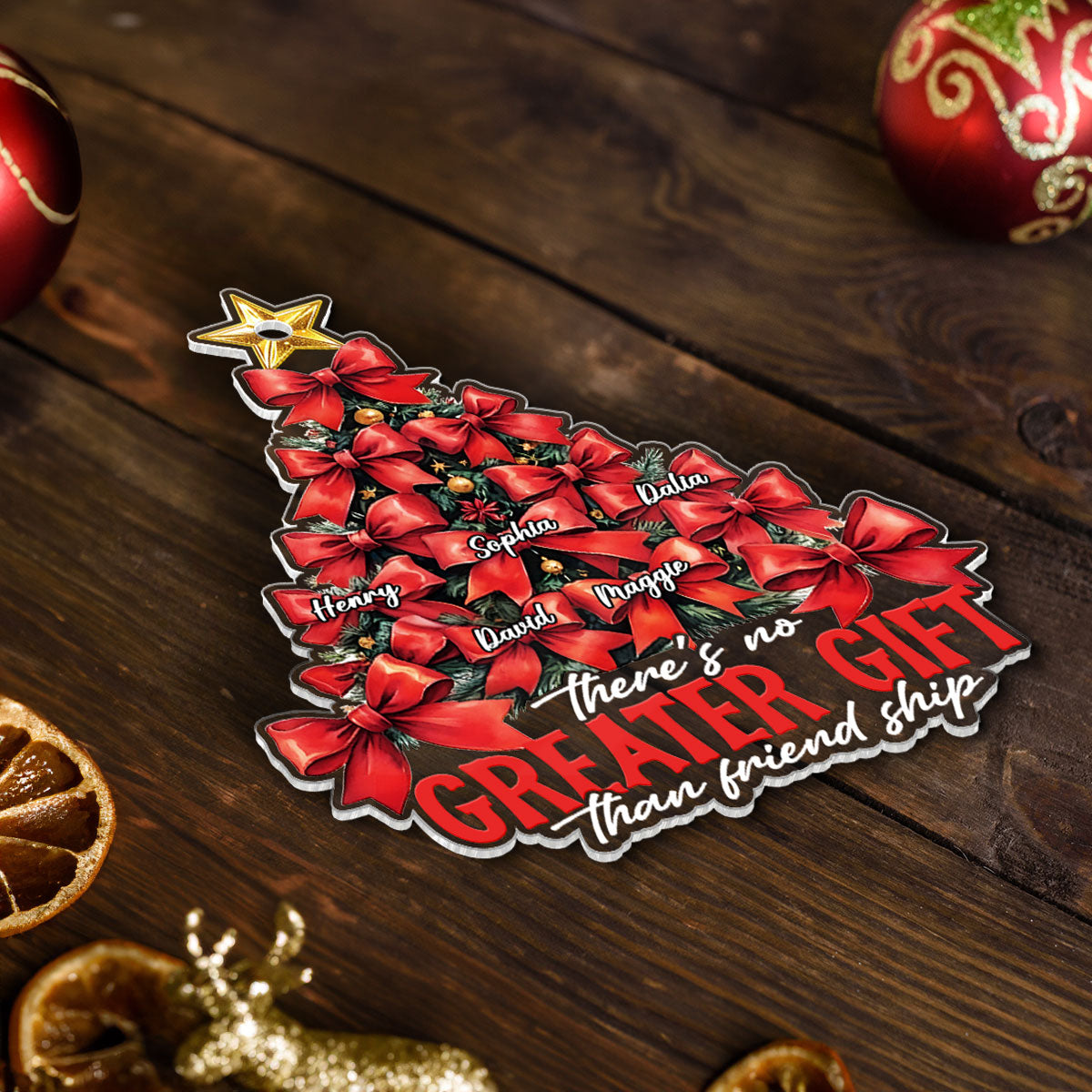 Christmas Coquette Bows Best Friends Sisters Personalized Acrylic Ornament, Christmas Gift for Besties, Sisters
