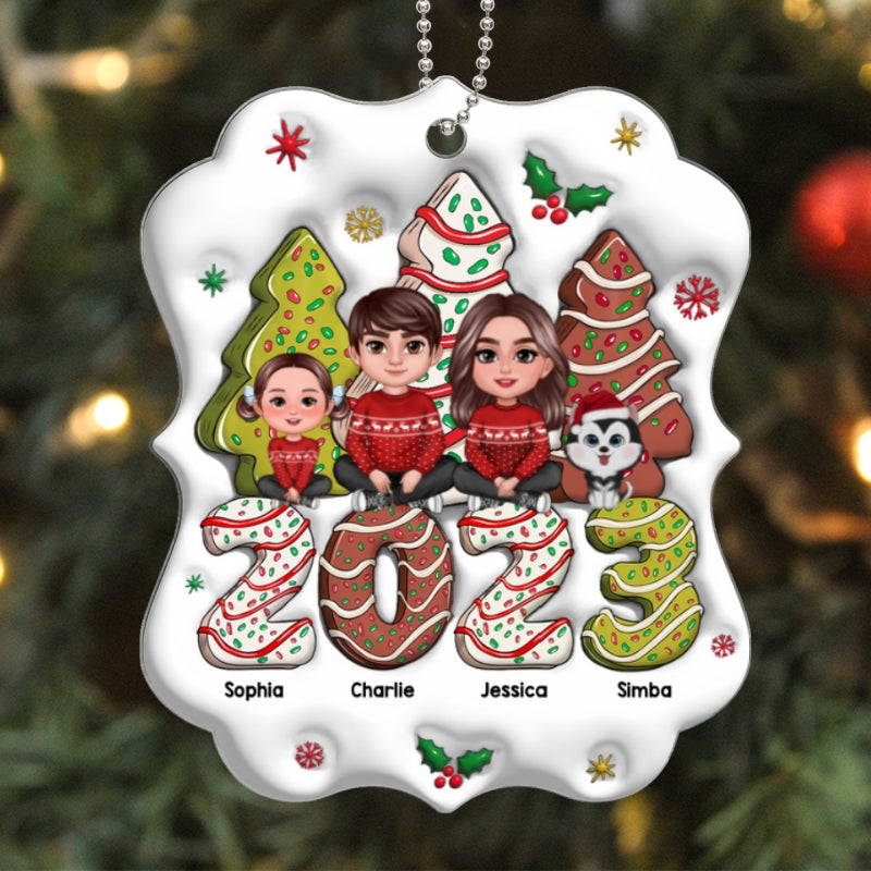 3D Family Crossed Legs Sitting Christmas Tree Cake Patterned Personalized Acrylic Ornament