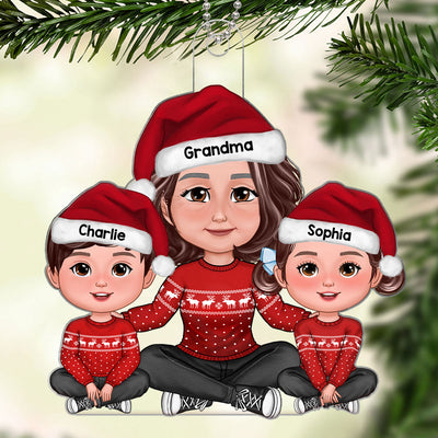 Grandma Grandkids Sitting Embracing Crossed Legs Personalized Acrylic Ornament