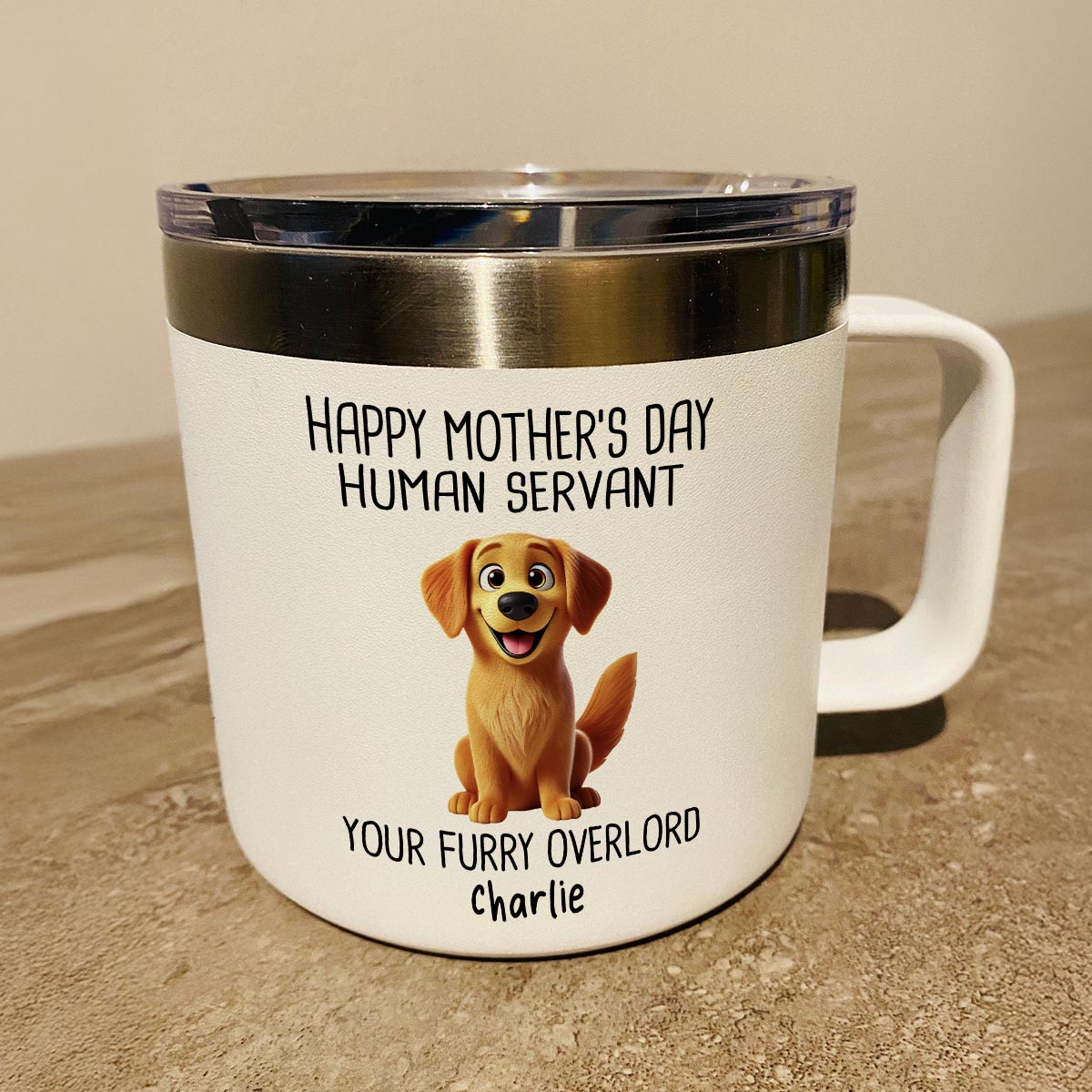 Happy Mother's Day Human Servant 3D Effect Cartoon Dogs Personalized Stainless Steel Tumbler With Handle