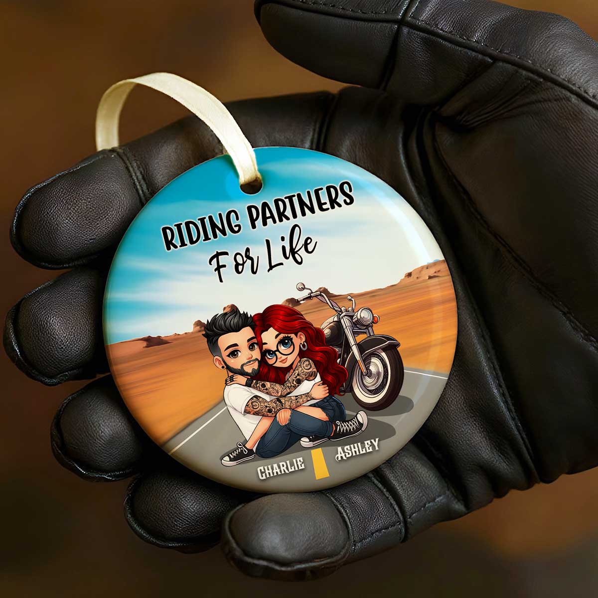 Couple Riding Side By Side Personalized Ornament for Biker Couples, Anniversary Gift, Christmas in July Gift for him, for her