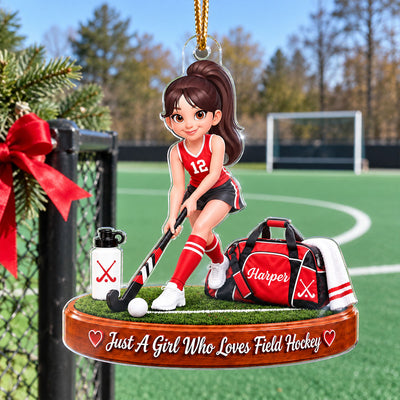 Just a Girl Who Loves Field Hockey - Personalized Acrylic Ornament - Christmas Gift for Daughter, Granddaughter