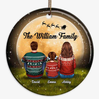 Family Sitting In Moonlight Personalized Circle Ornament