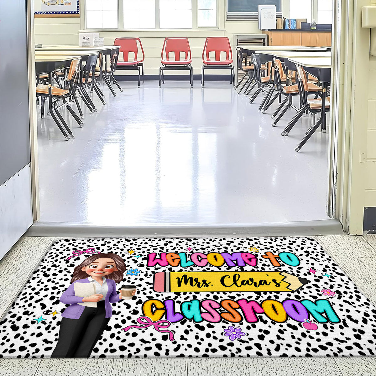 Preppy Style Teacher Happy To See Your Face Personalized Doormat