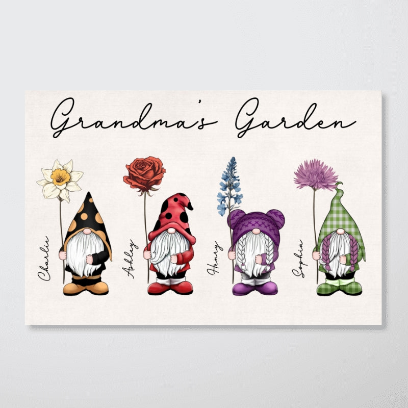 Grandma‘s Garden Vintage Birth Flowers Cute Custom Gnomes Personalized Horizontal Poster