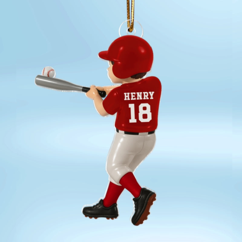 Personalized Baseball Player Ornament, Kid Hitting Ball, 3D Effect Acrylic Ornament