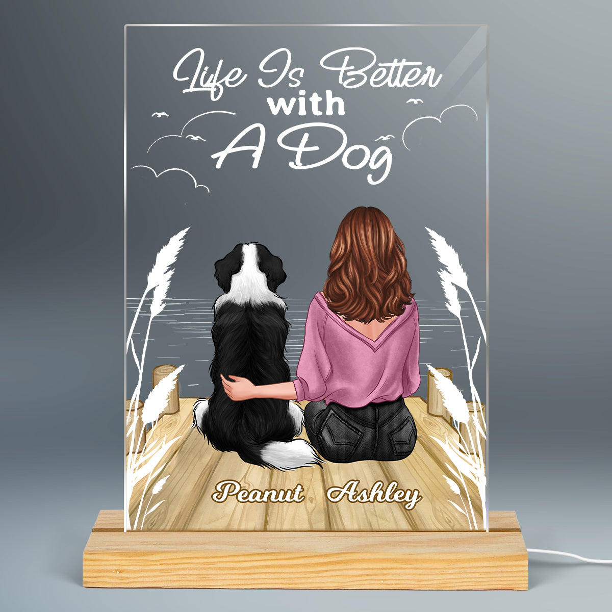 Life Is Better With Dogs Dog Mom Personalized LED Night Light, Acrylic LED Lamp