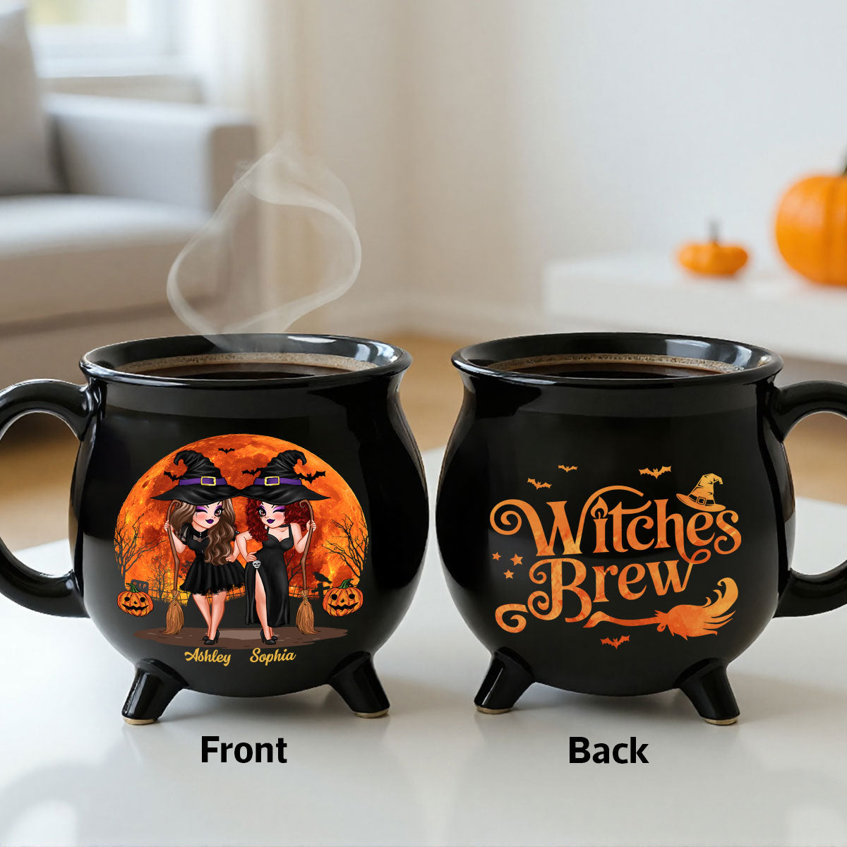 Halloween Pretty Witch Besties Witches Brew Personalized Ceramic Cauldron Mug